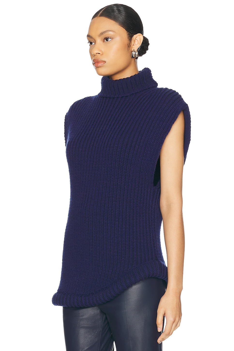 Victoria Beckham Sleeveless High Neck Sweater in Ink Blue FWRD