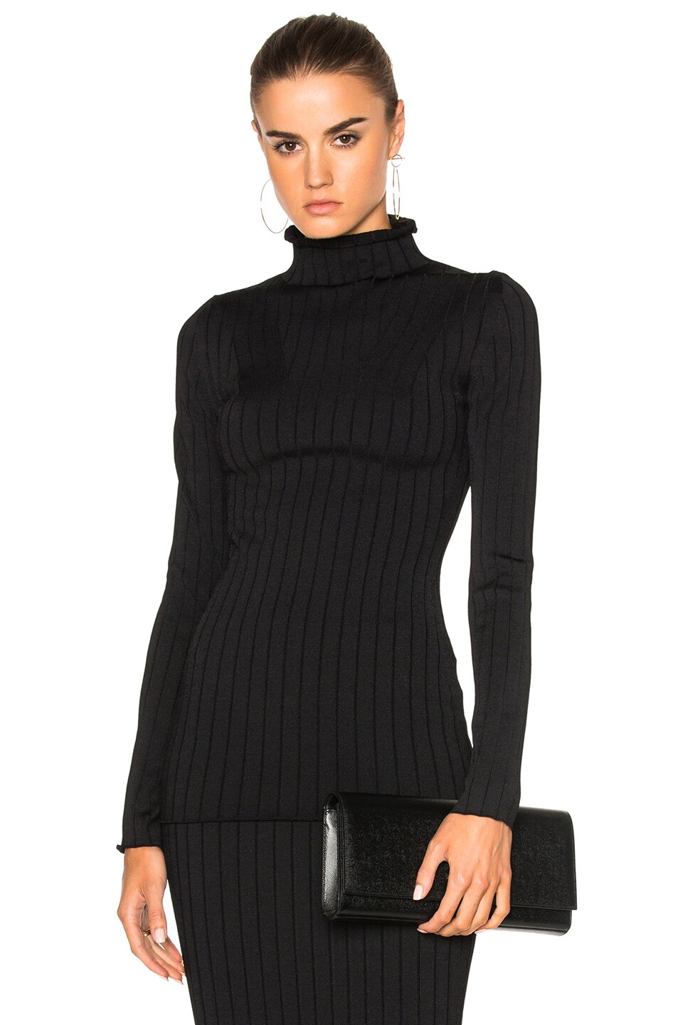 Image 1 of Victoria Beckham Elite Viscose Wide Rib Polo Neck Sweater in Black