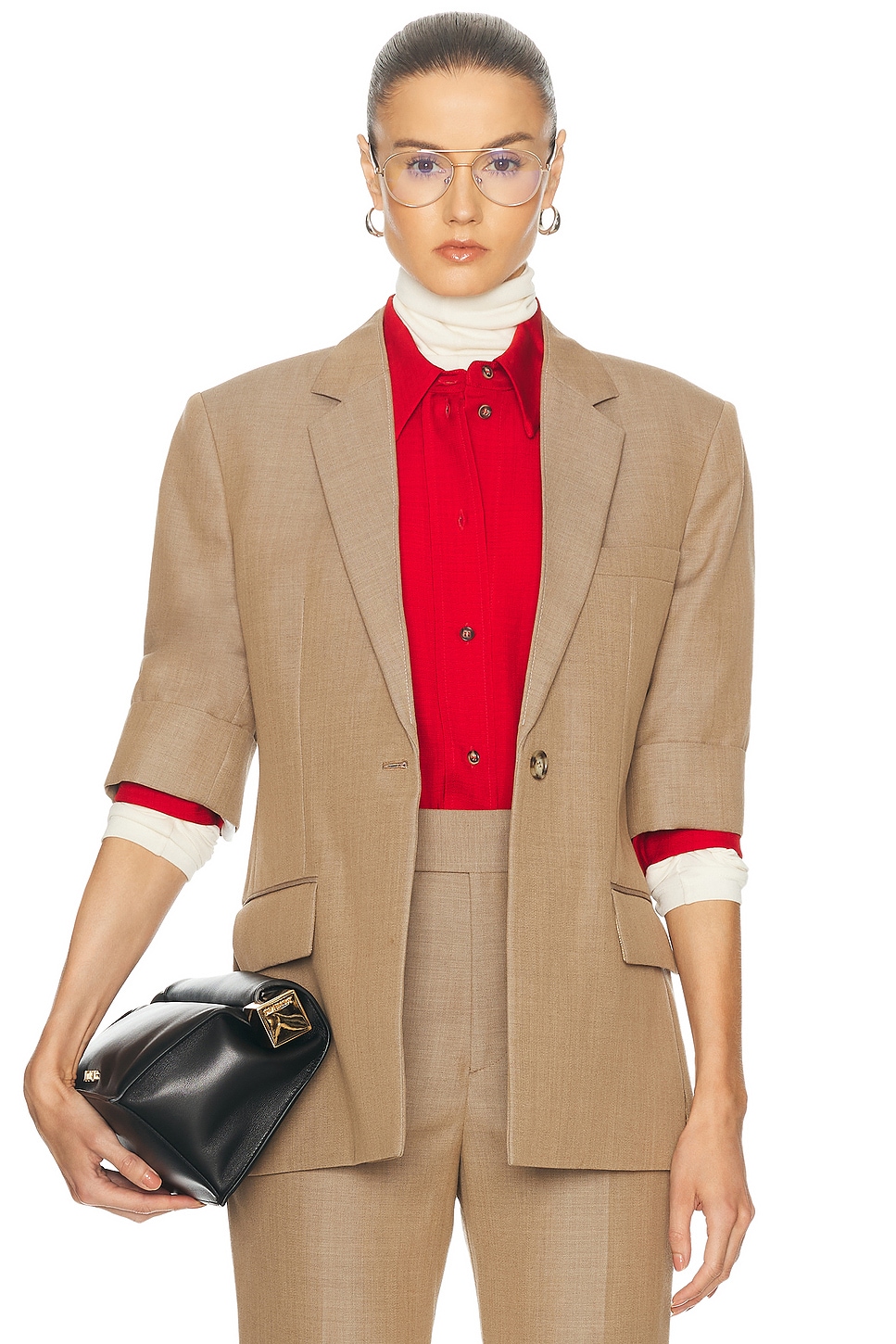 Image 1 of Victoria Beckham Short Sleeve Blazer in Tobacco