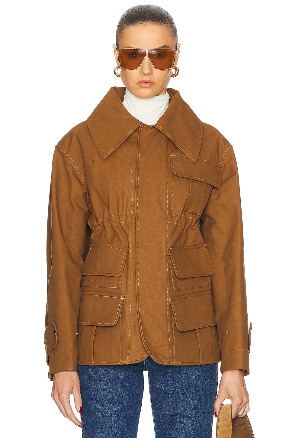 Image 1 of Victoria Beckham Patch Pocket Utility Jacket in Toffee