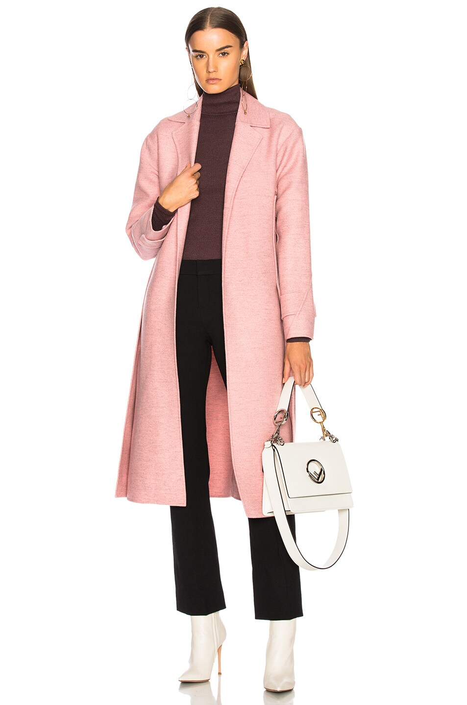 Image 1 of Victoria Beckham Soft Felt Side Panel Slim Coat in Soft Pink Melange