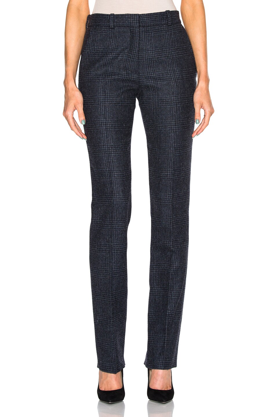 Image 1 of Victoria Beckham Prince Of Wales Wool Slim Leg Trousers in Navy & Grey