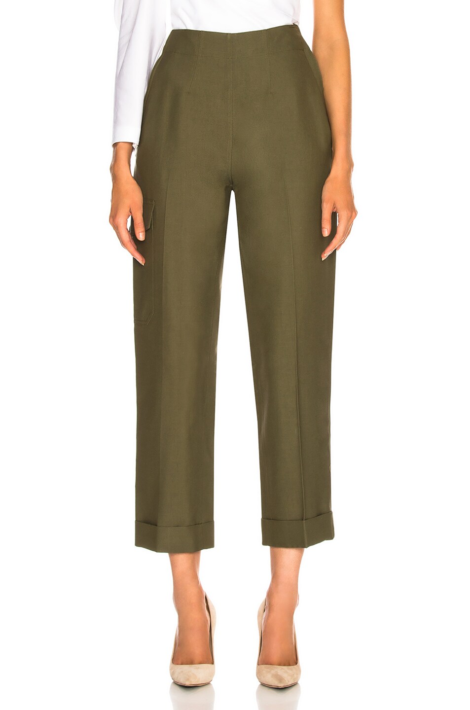 Image 1 of Victoria Beckham Cotton Canvas Safari Trousers in Military Green
