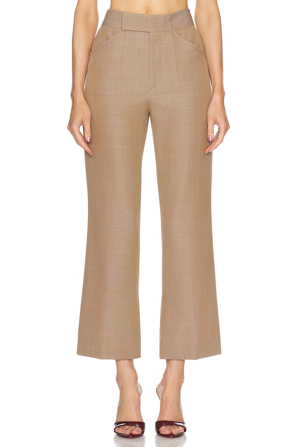 Image 1 of Victoria Beckham Cropped Flare Trouser in Tobacco