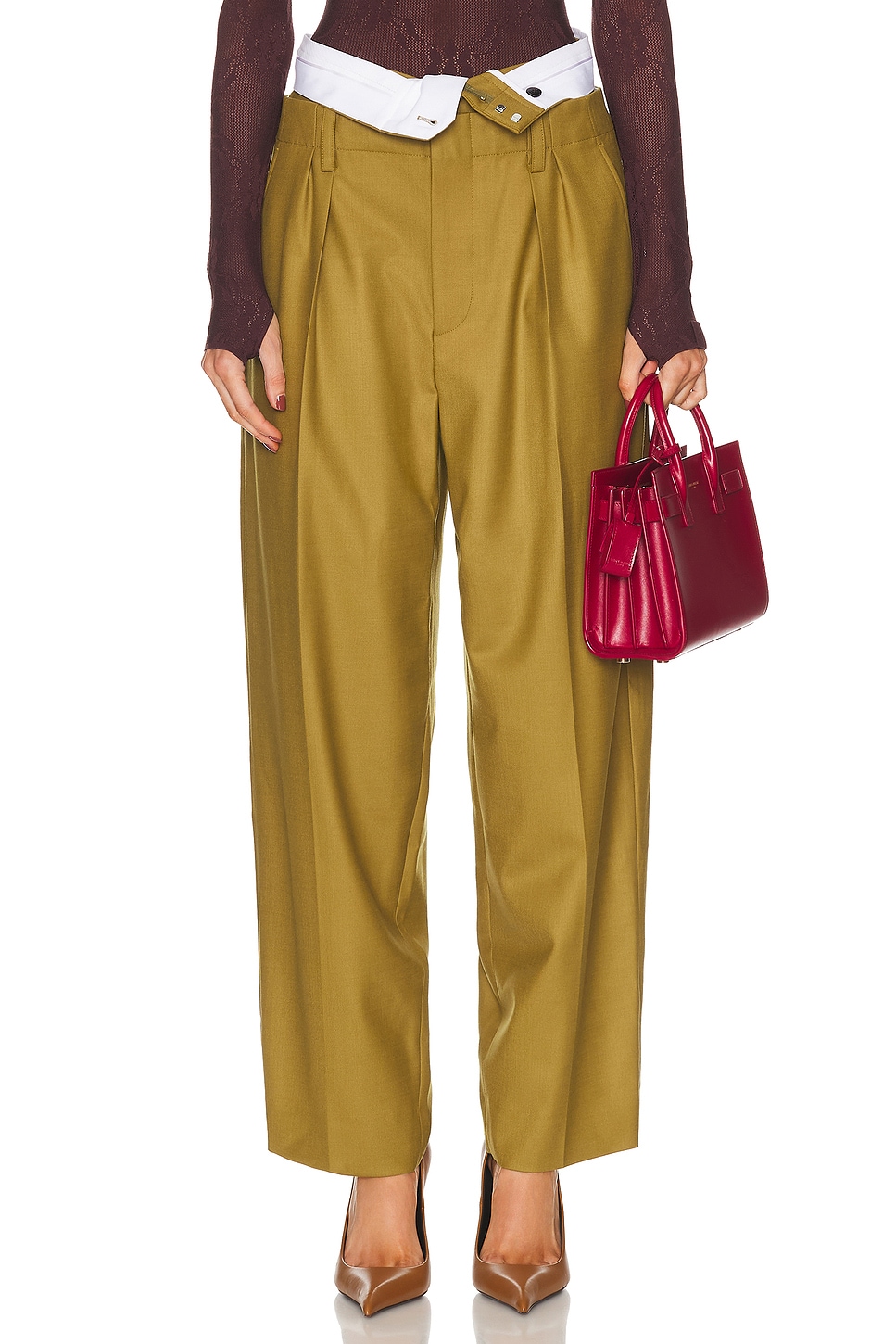 Image 1 of Victoria Beckham Double Waistband Trouser in Willow