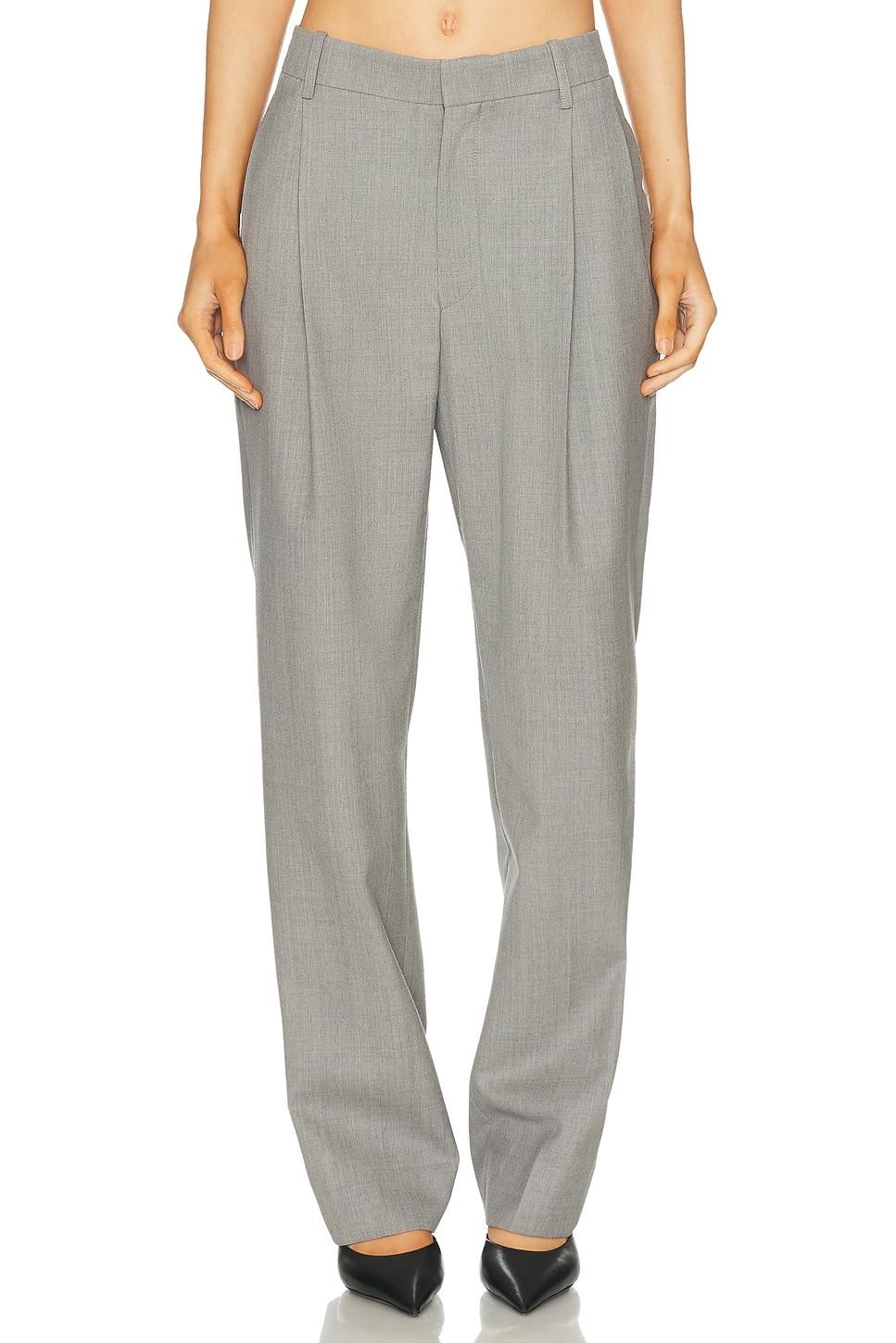 Image 1 of Victoria Beckham Straight Leg Trouser in Light Grey Melange