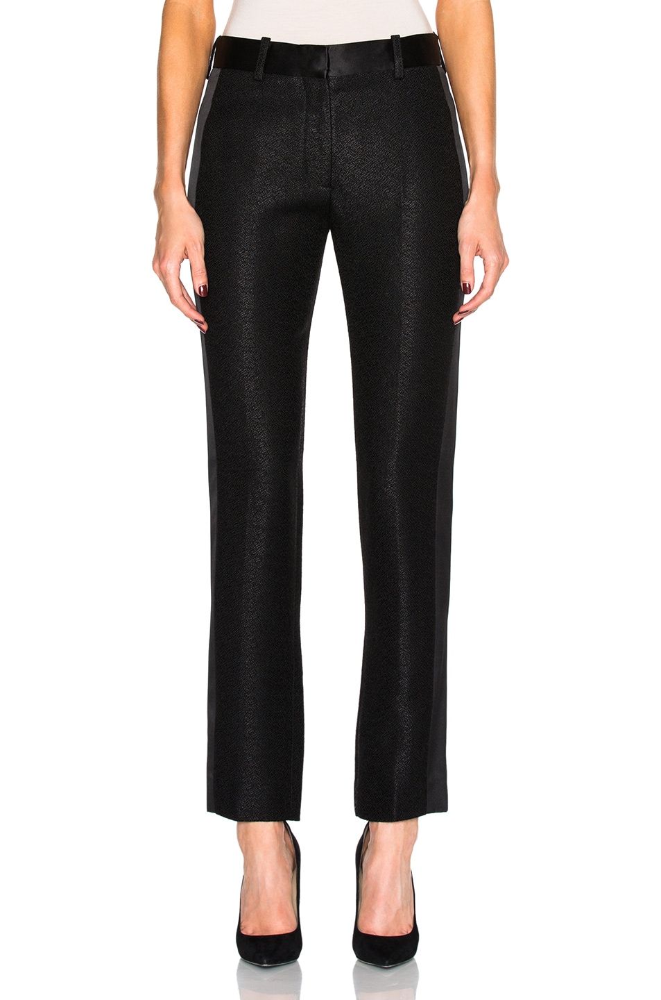 Image 1 of Victoria Beckham Sable Wool Satin Tuxedo Trousers in Black