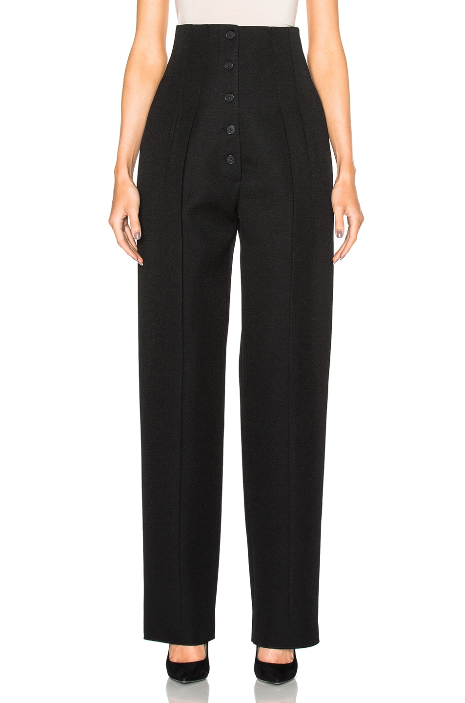Image 1 of Victoria Beckham Wool Gabardine High Waisted Trousers in Black