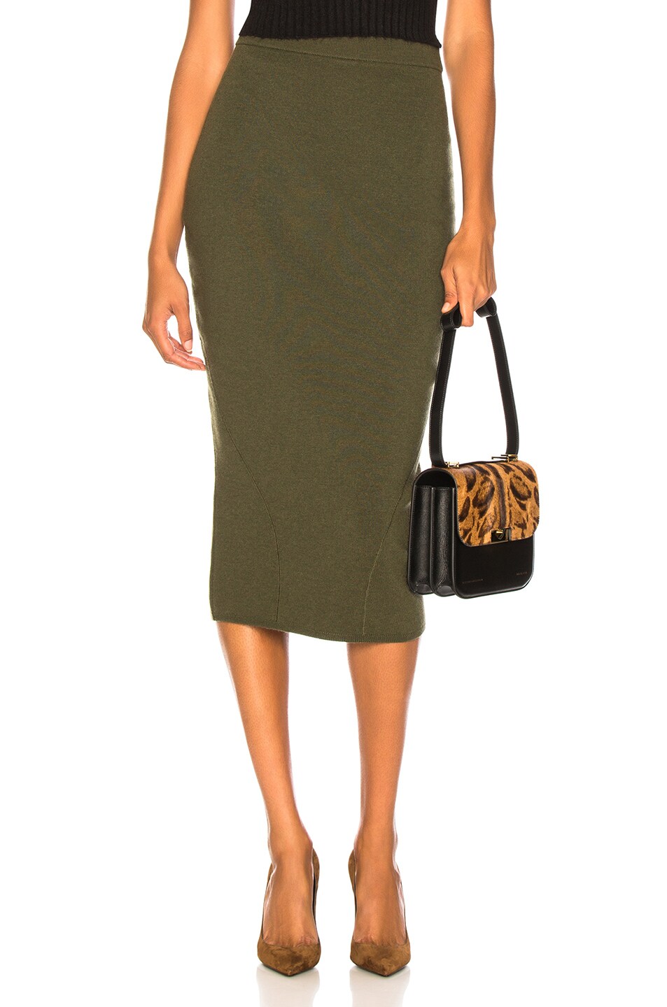 Image 1 of Victoria Beckham Signature Fitted Skirt in Military Green
