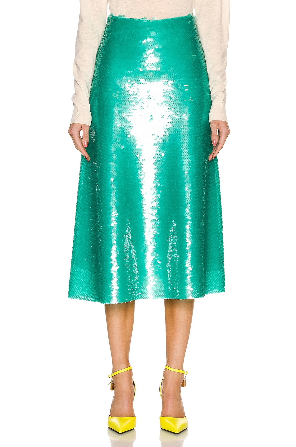 Image 1 of Victoria Beckham Flared Midi Skirt in Sweet Pea