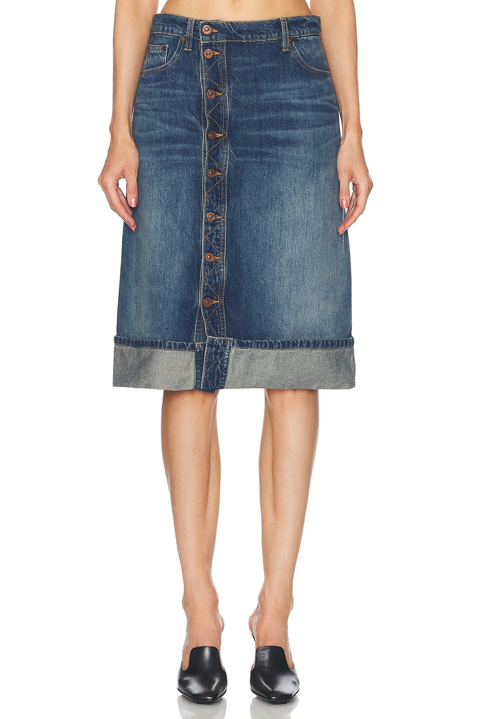 Image 1 of Victoria Beckham Midi Skirt in Heavy Vintage Indigo