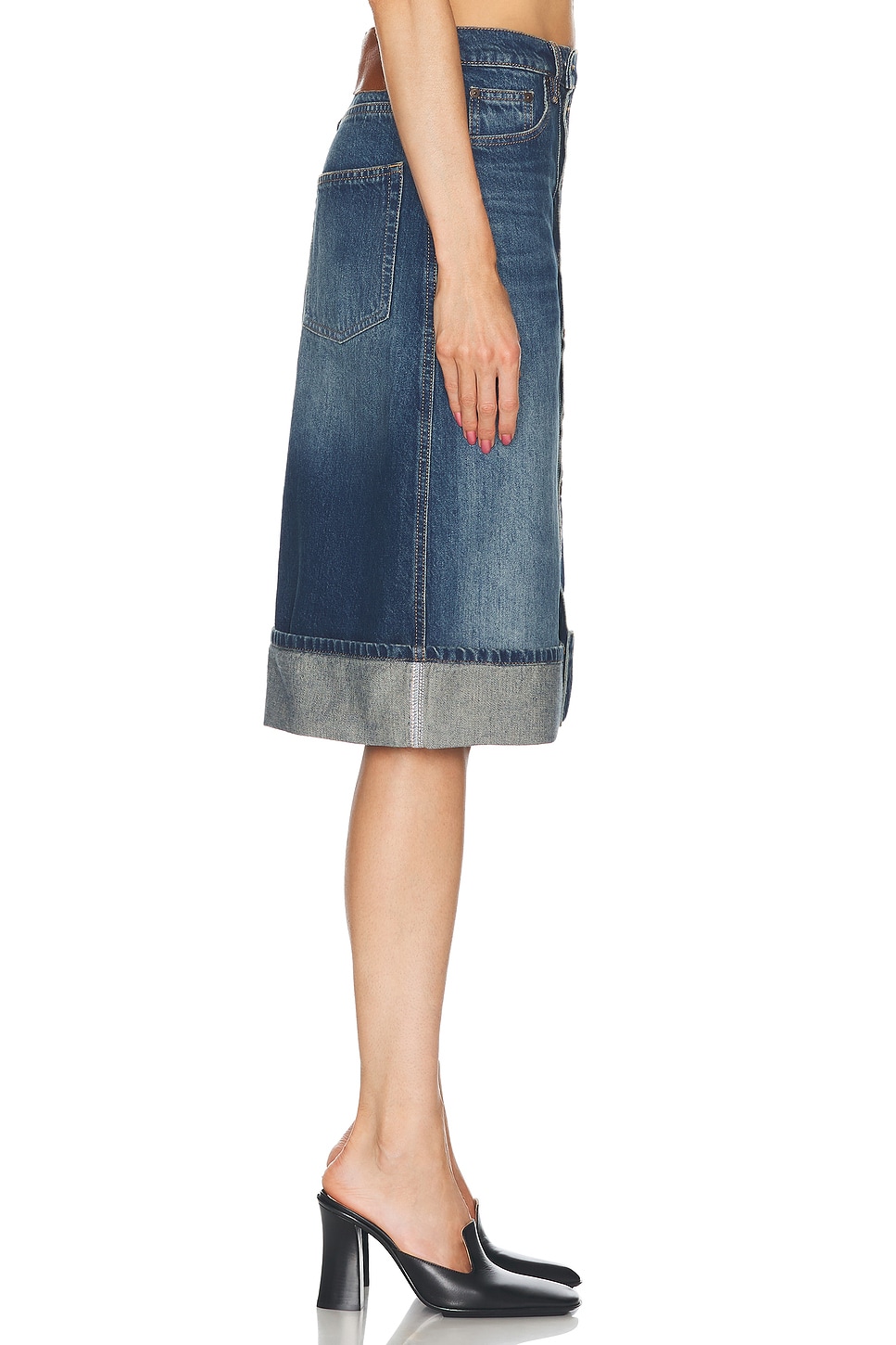 Shop Victoria Beckham Midi Skirt In Heavy Vintage Indigo