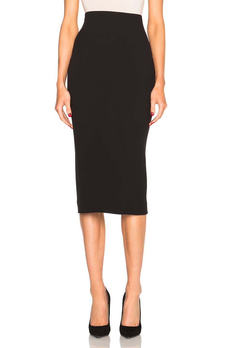 Image 1 of Victoria Beckham Double Crepe High Waisted Pencil Skirt in Black