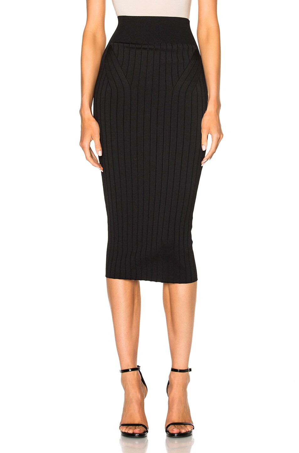 Image 1 of Victoria Beckham Elite Viscose Wide Rib Pencil Skirt in Black