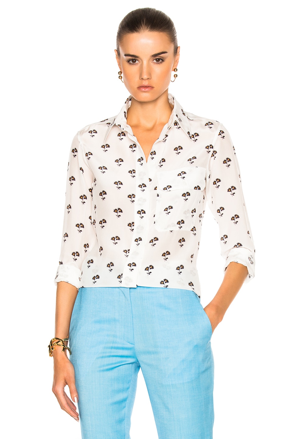 Image 1 of Victoria Beckham Daisy Print Blouse in White Daisy Print
