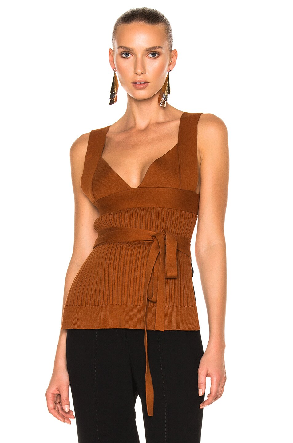 Image 1 of Victoria Beckham Irregular Knit Top w/Bra and Bow Detail in Copper