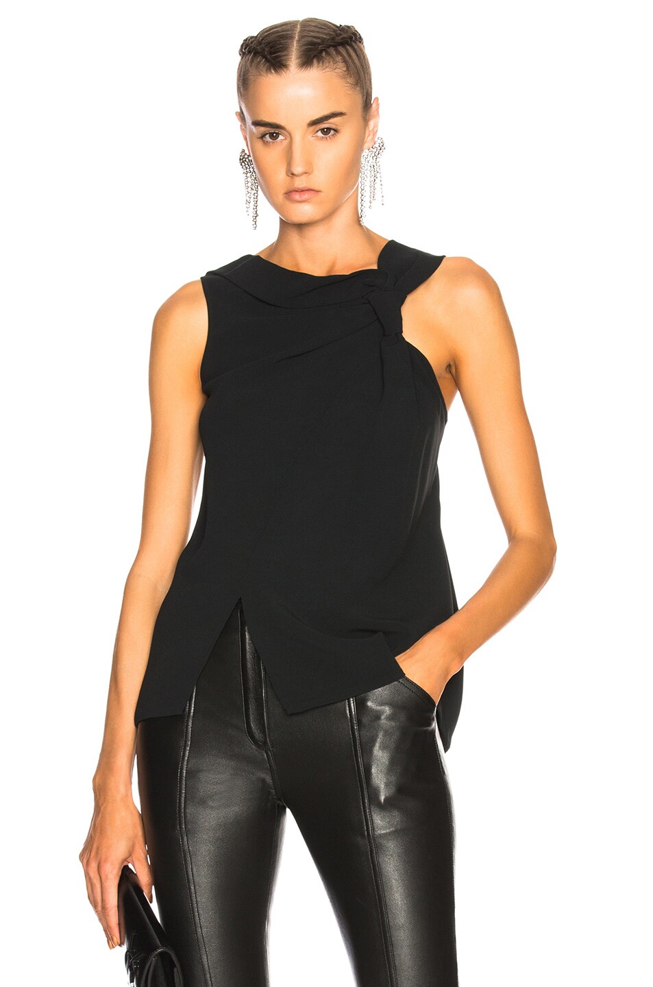 Image 1 of Victoria Beckham Fluid Cady Sleeveless Knotted Top in Black