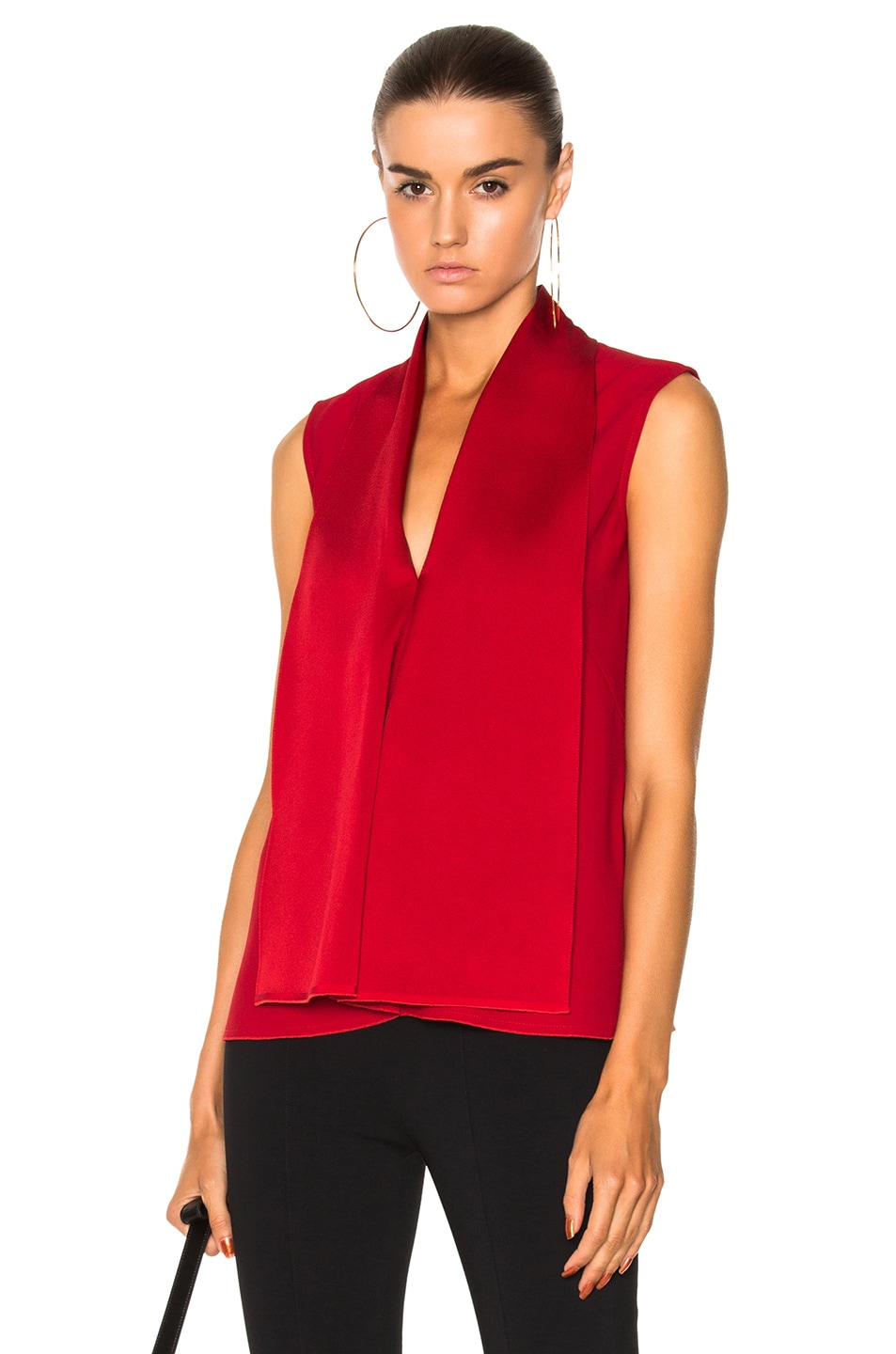 Image 1 of Victoria Beckham Satin Back Crepe Sleeveless Blouse in Red