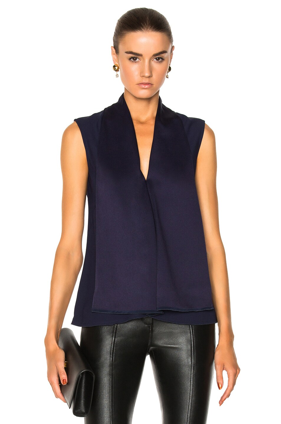 Image 1 of Victoria Beckham Satin Back Crepe Sleeveless Blouse in Sapphire