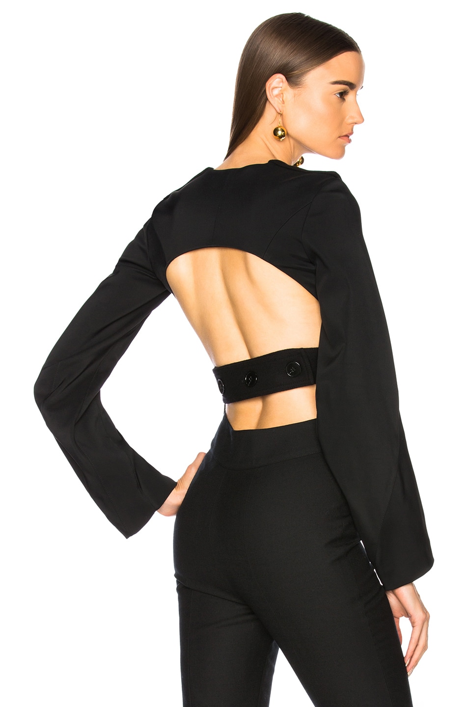 Image 1 of Victoria Beckham Soft Felt Long Sleeve Open Back Top in Black