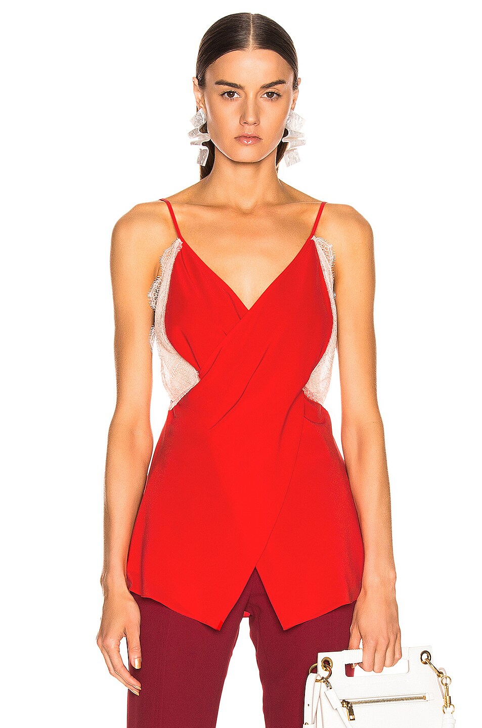 Image 1 of Victoria Beckham Lace Cross Front Cami Top in Tomato