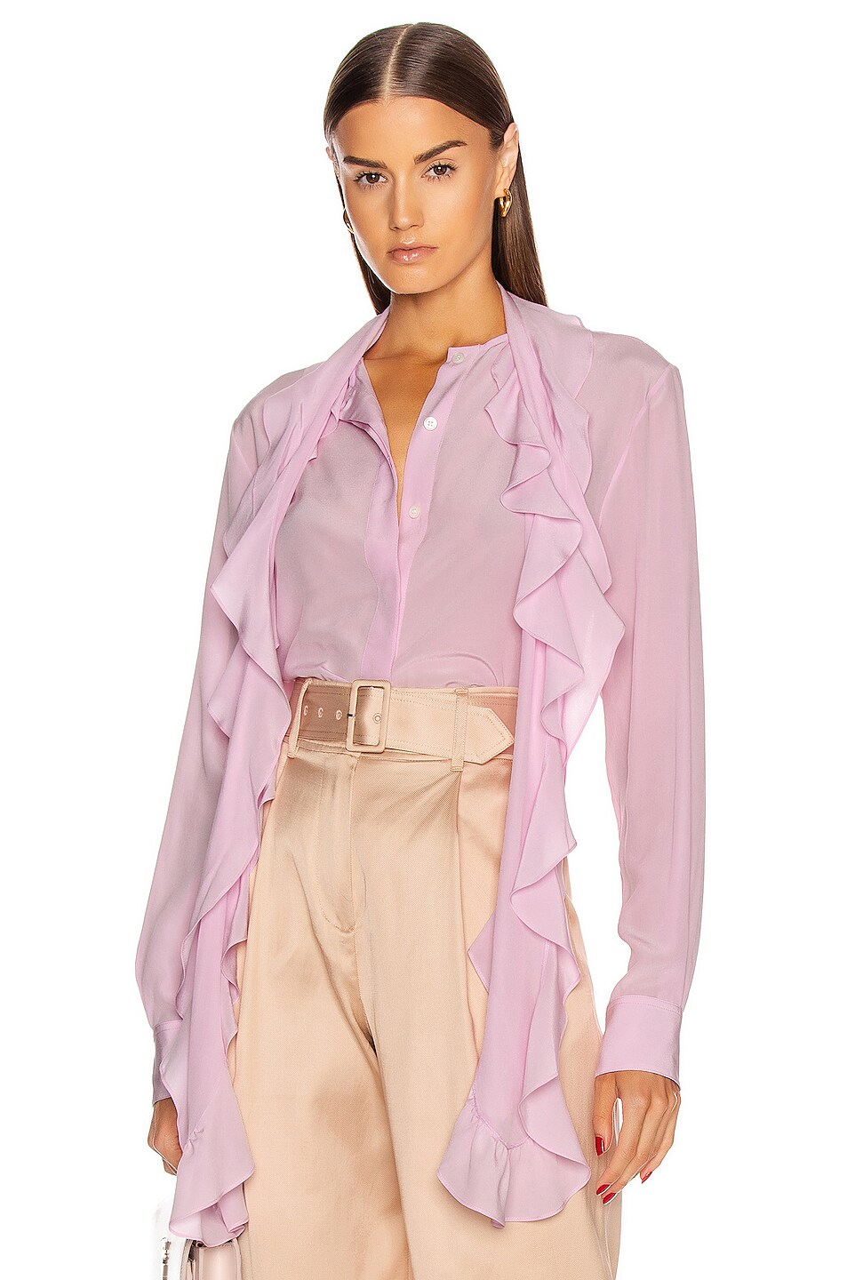 Image 1 of Victoria Beckham Frill Scarf Blouse in Candyfloss Pink