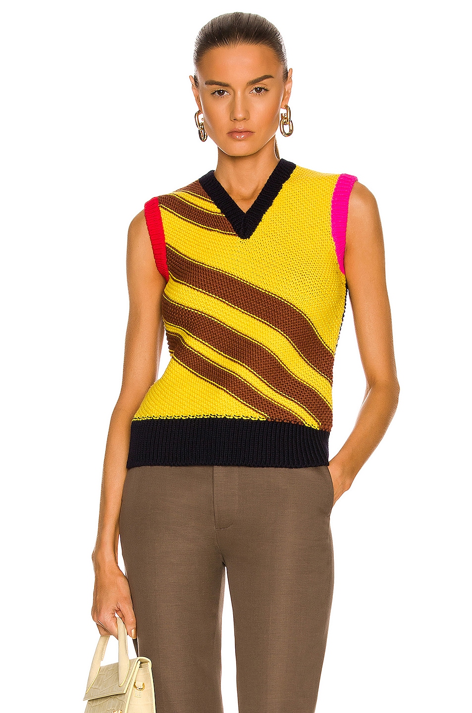 Image 1 of Victoria Beckham Patchwork Stripe Tank in Yellow
