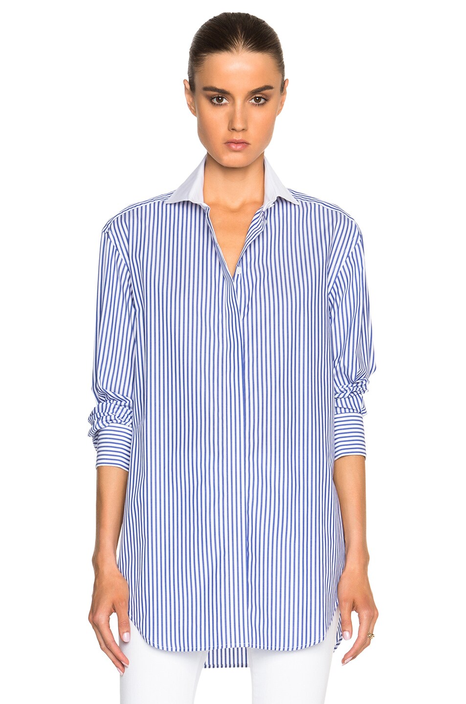 Image 1 of Victoria Beckham Stripe Shirting Man Shirt with Cufflinks in Blue & White