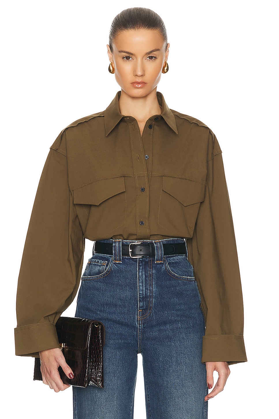 Image 1 of Victoria Beckham Cropped Shirt in Seaweed