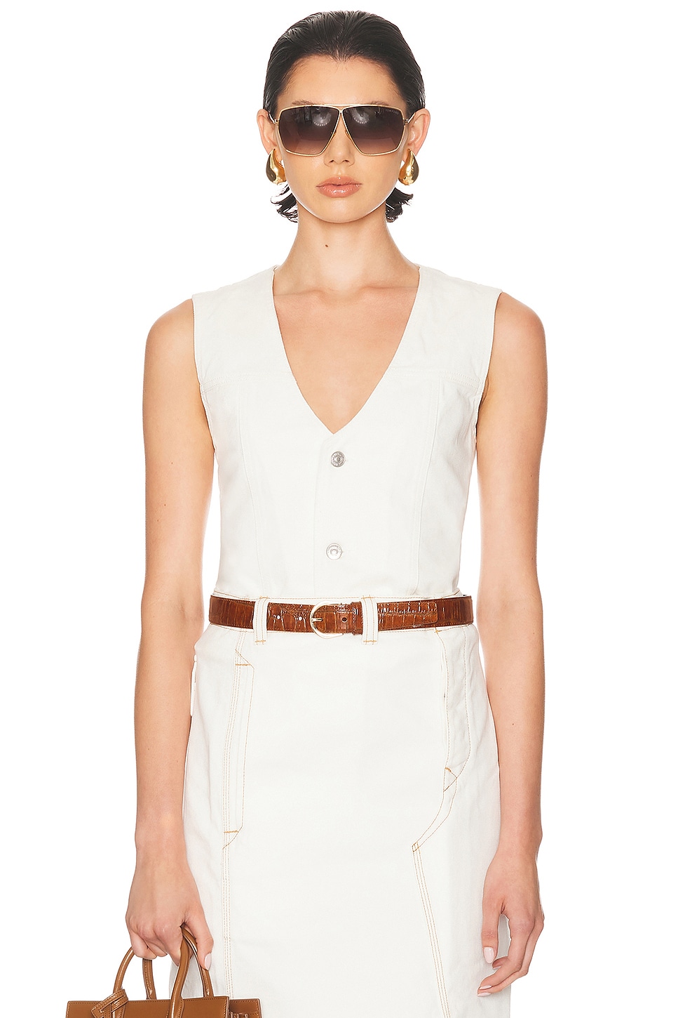 Image 1 of Victoria Beckham Denim Waistcoat in Washed White