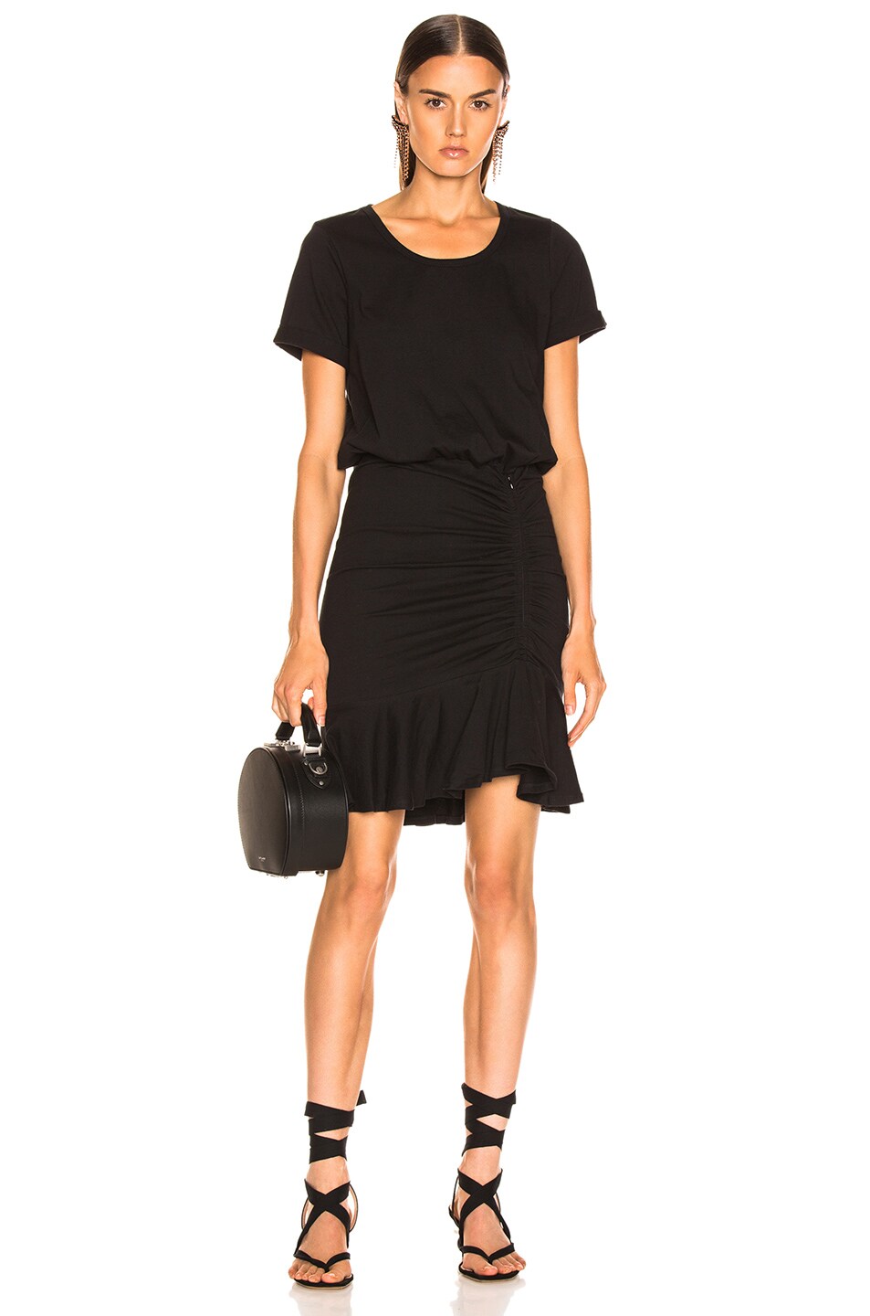 Image 1 of Veronica Beard Pima Ruched Dress with Flounce in Black