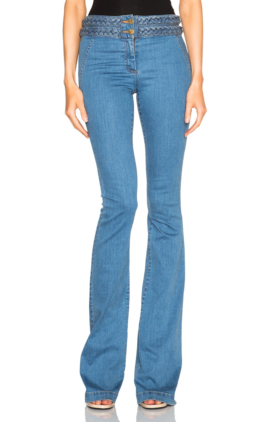 Image 1 of Veronica Beard Biscayne Braided High Waisted Jeans in Retro Blue