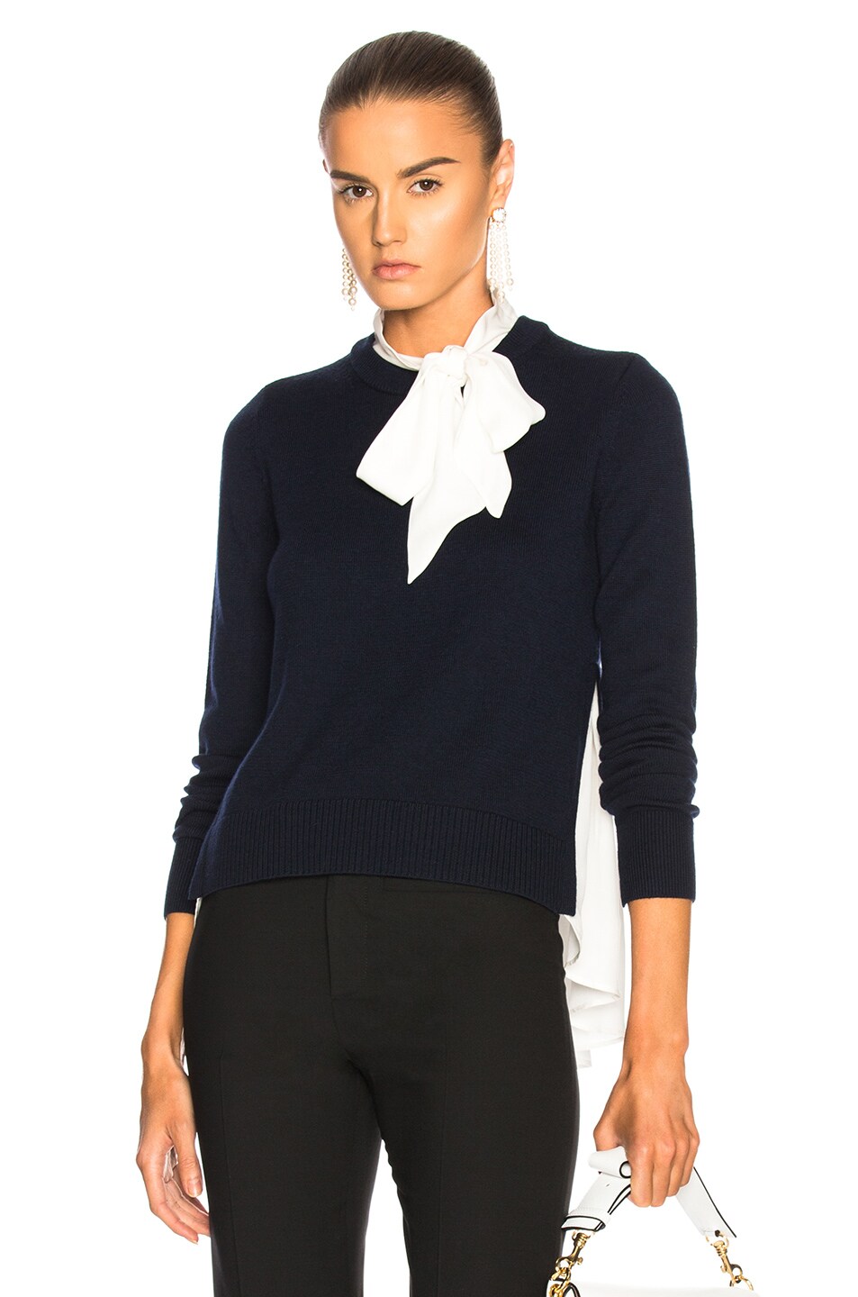 Image 1 of Veronica Beard Concord Mixed Media Sweater in Navy & White