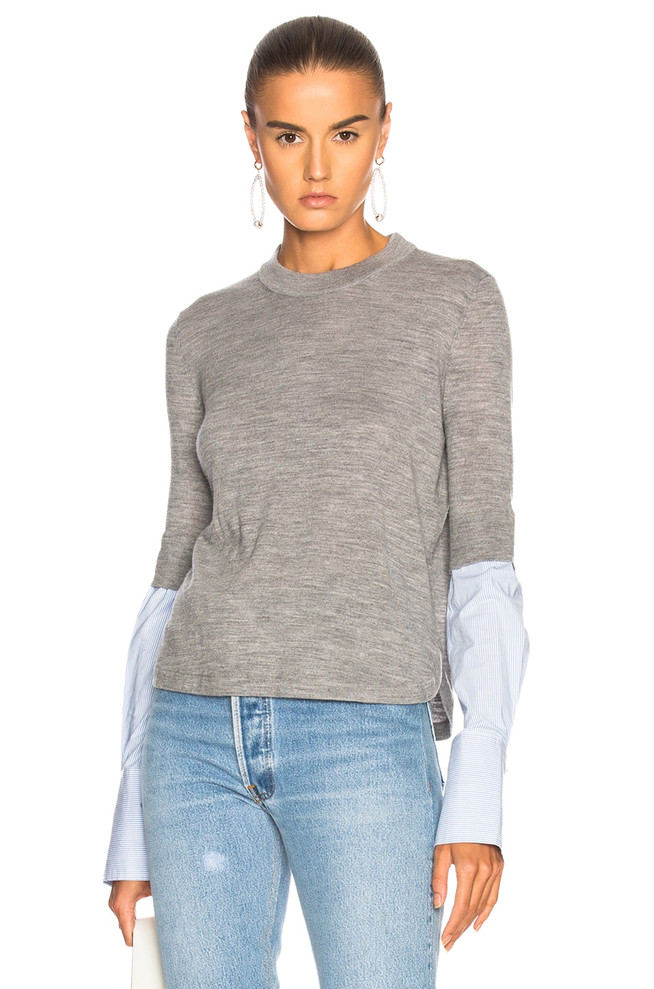Image 1 of Veronica Beard Roscoe Mixed Media Sweater in Grey & Light Blue Stripe
