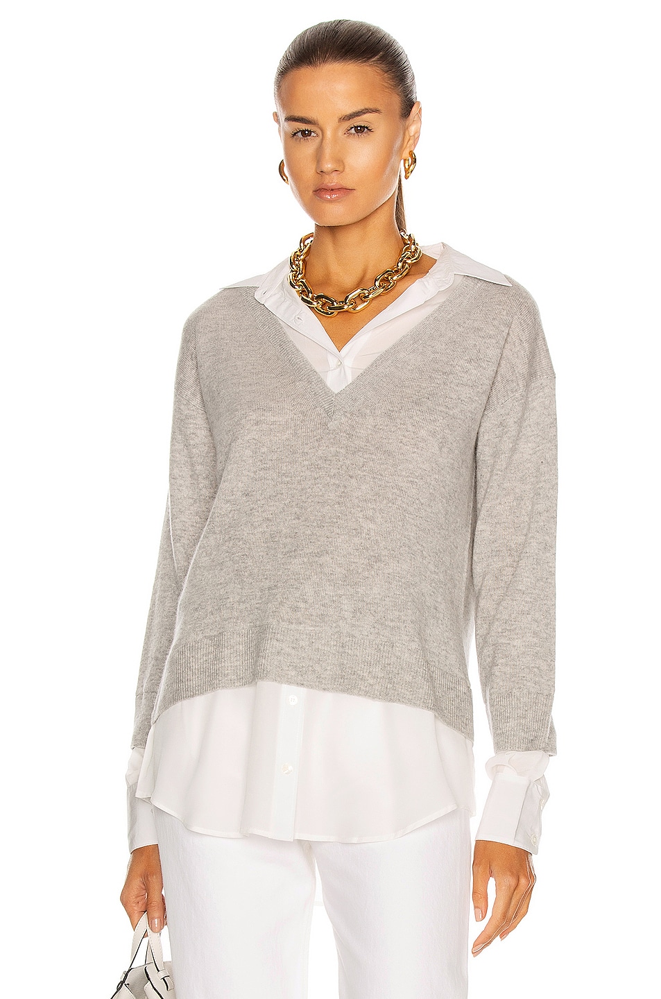 Image 1 of Veronica Beard Brami Mixed Media Sweater in Grey Melange