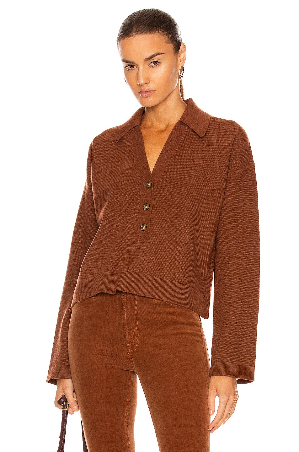 Image 1 of Veronica Beard Takira Long Sleeve Polo Sweater in Terracotta