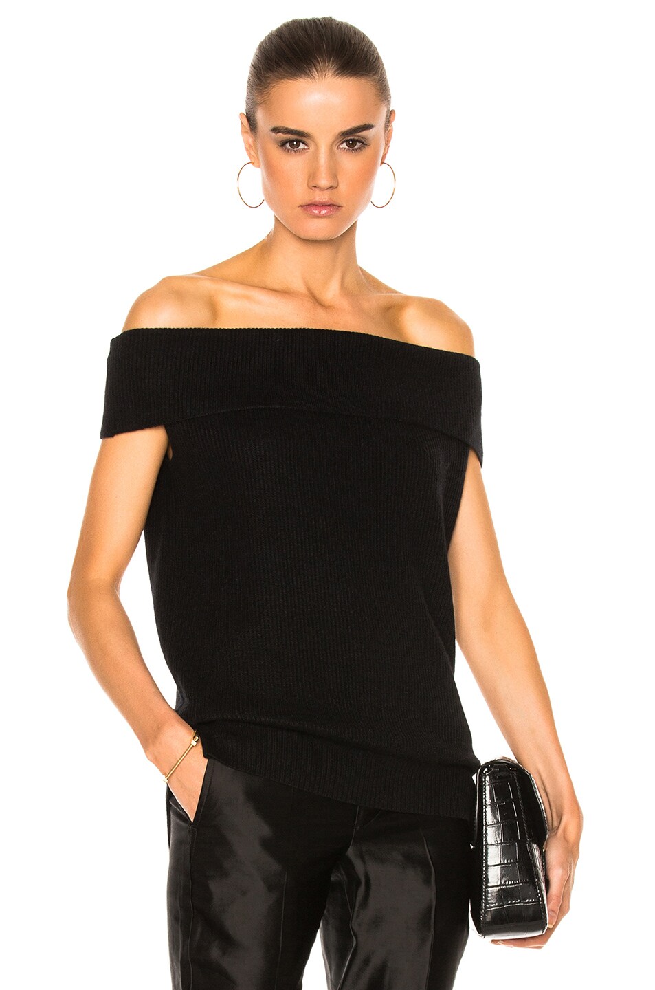 Image 1 of Veronica Beard Stone Off the Shoulder Sweater in Black