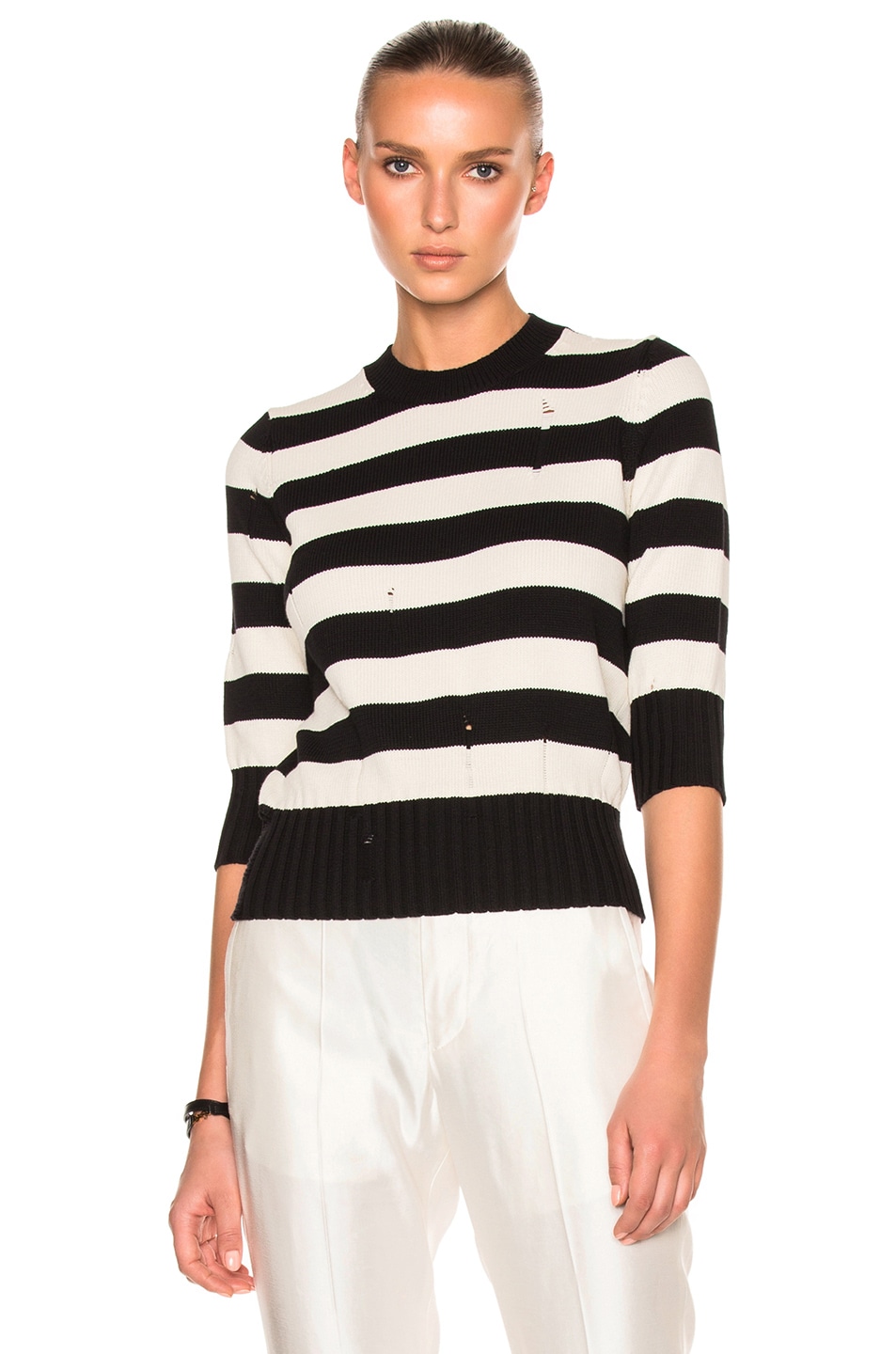 Image 1 of Veronica Beard Cape Dropped Stitch Sweater in Black & Off White