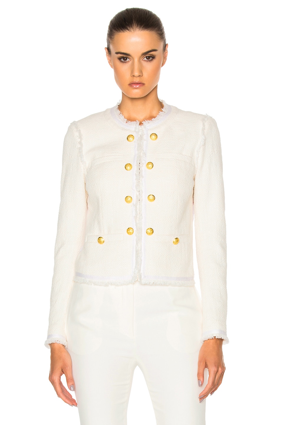 Image 1 of Veronica Beard Betsy Lace Back Tweed Jacket in White Rope