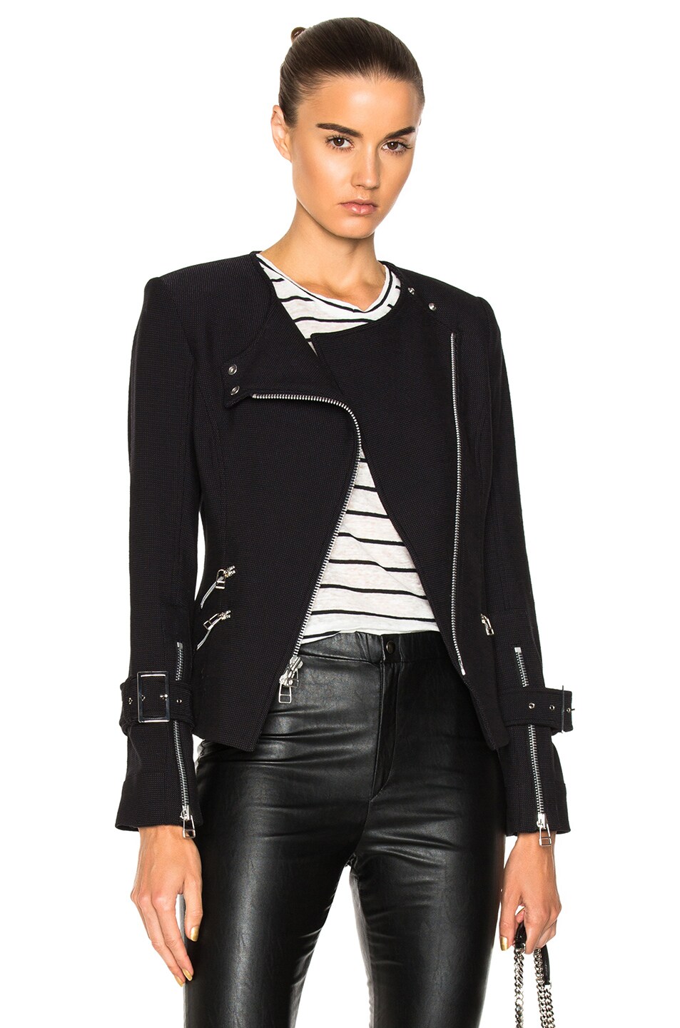 Image 1 of Veronica Beard Jordan Collarless Moto Jacket in Black