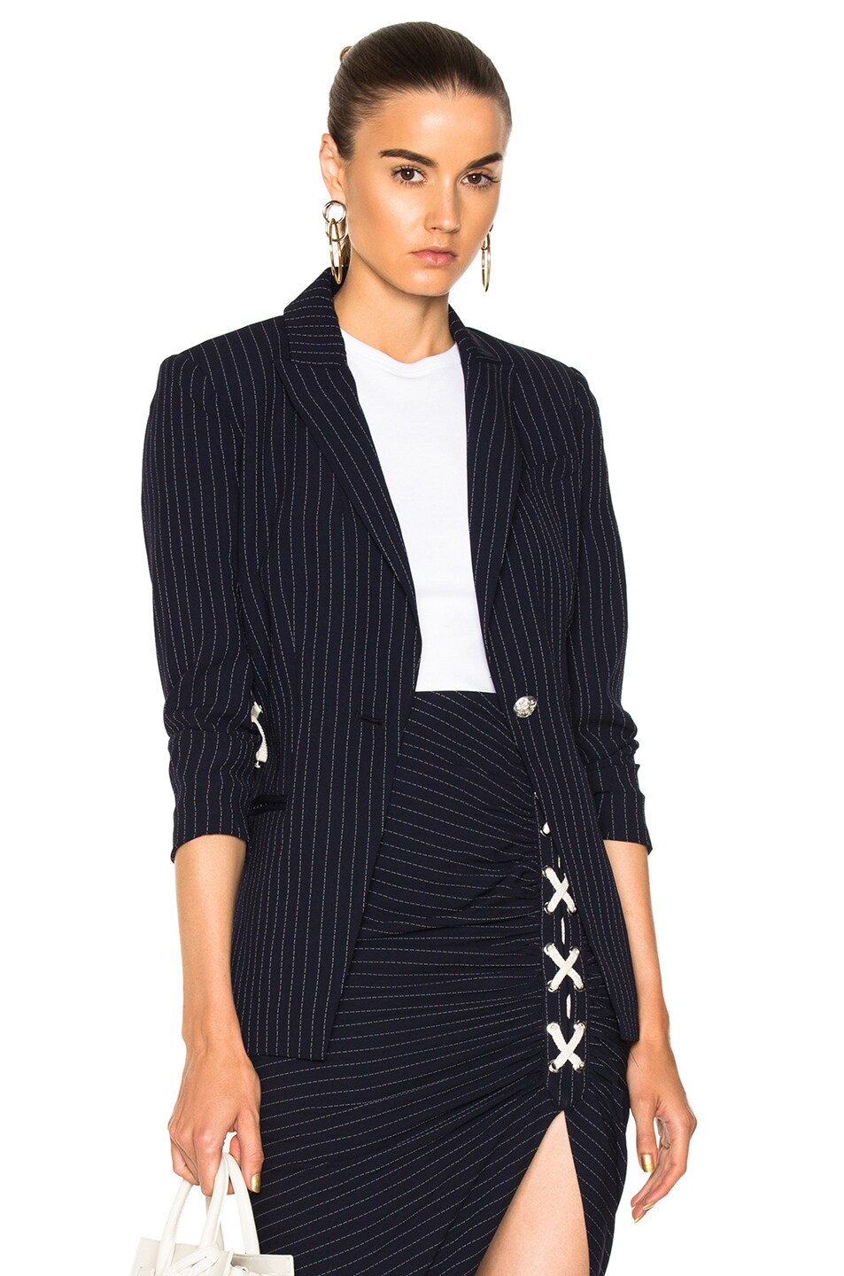 Image 1 of Veronica Beard Taylor Lace Up Side Blazer in Navy