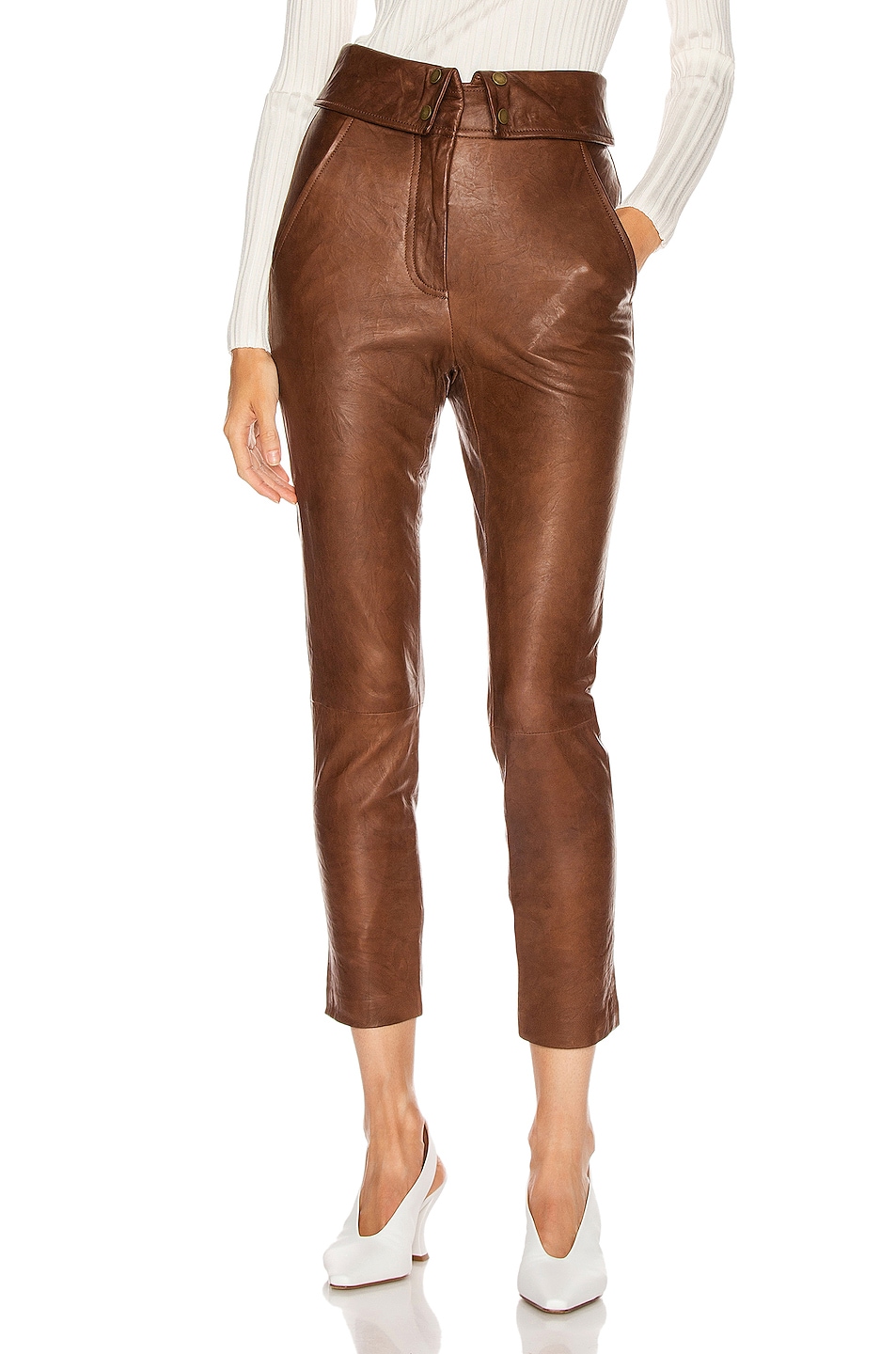 Image 1 of Veronica Beard Minerva Leather Pant in Brown