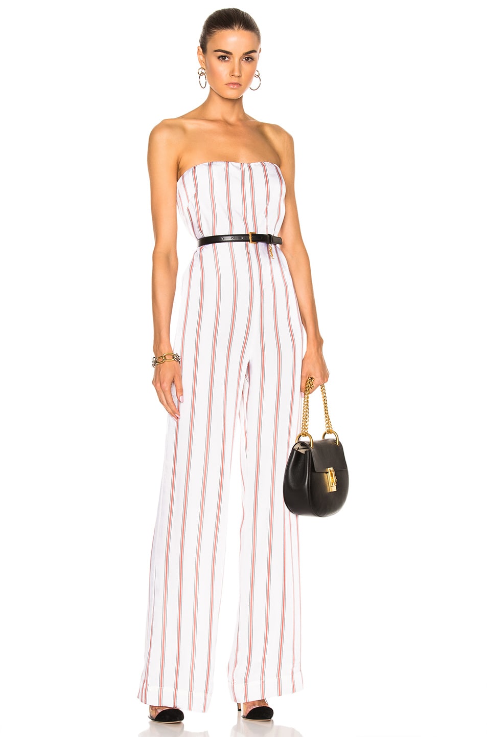 Image 1 of Veronica Beard Bandstand Strapless Jumpsuit in Black, Red & White