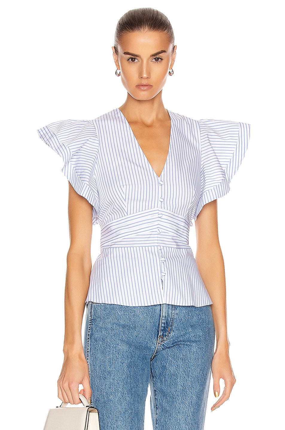 Veronica Beard Han Top in Blue & White | FWRD