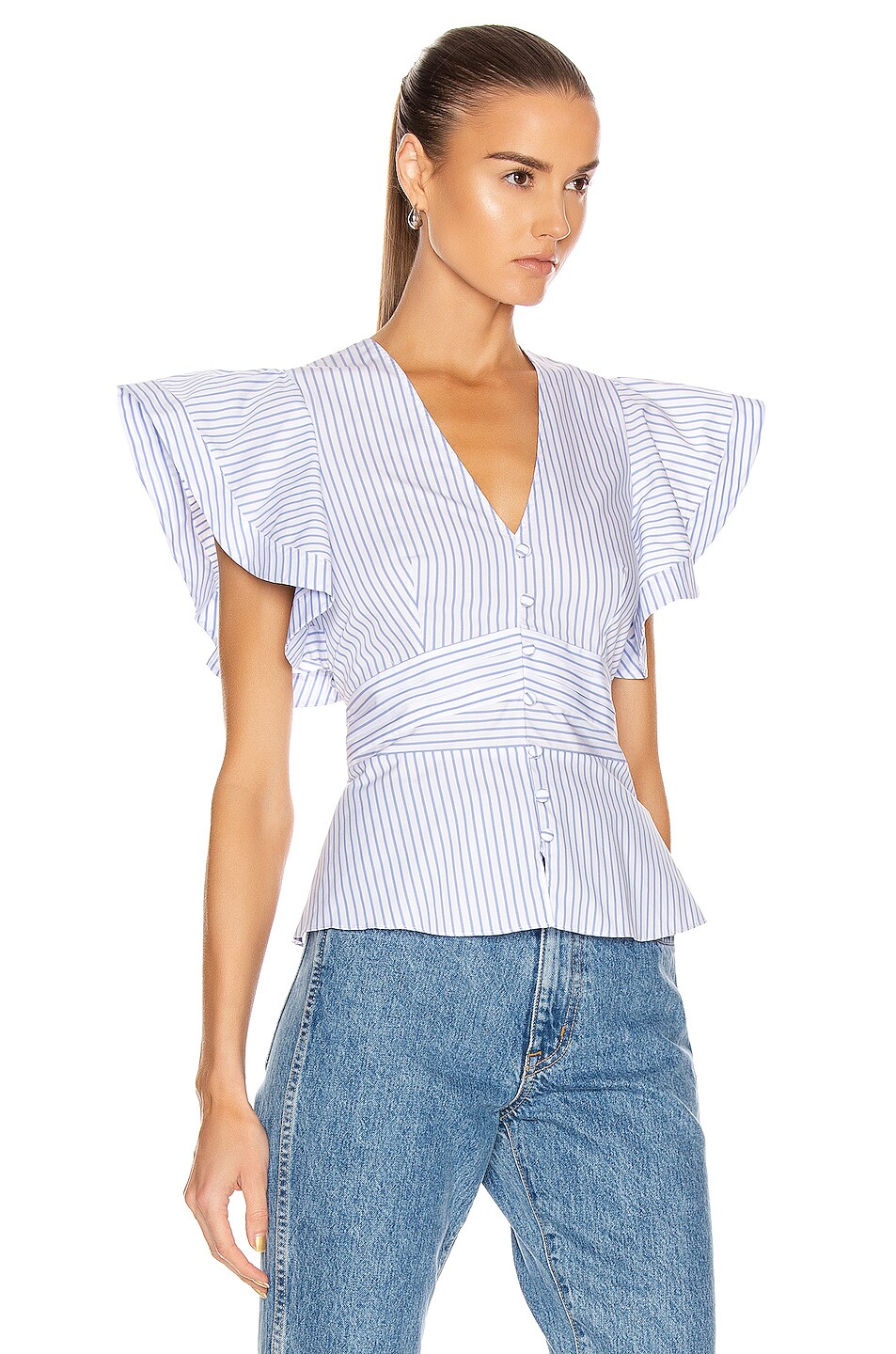 Veronica Beard Han Top in Blue & White | FWRD