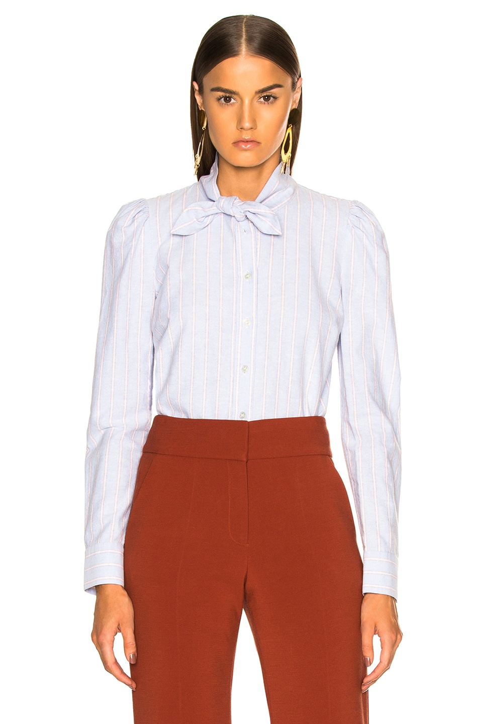 Image 1 of Veronica Beard Dunbar Shirt in Blue & White Stripe