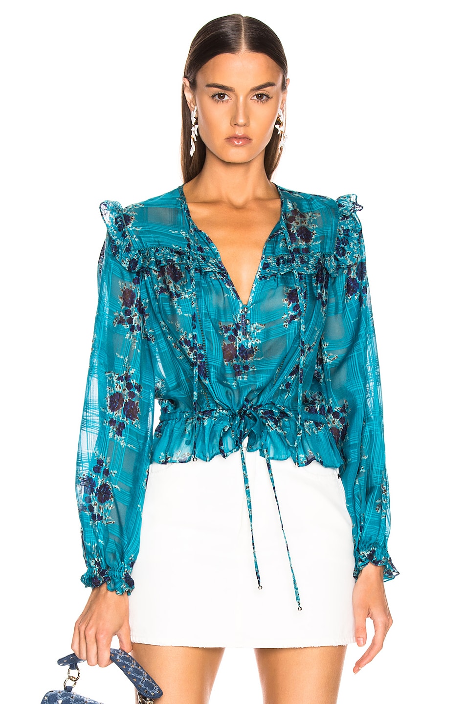 Image 1 of Veronica Beard Kelly Blouse in Turquoise Multi