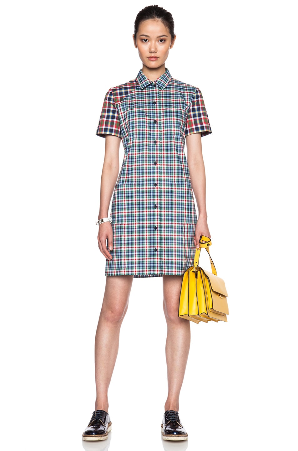 Image 1 of Victoria Beckham Denim Four Pocket Shirt Dress in Multi Check