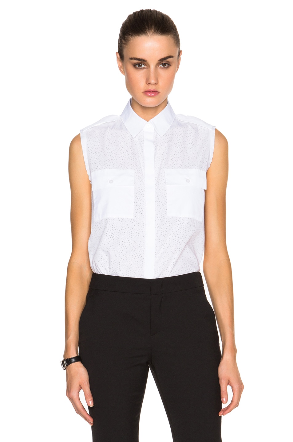 Image 1 of Victoria Beckham Denim Sleeveless Back Plaquette Top in Perforated White
