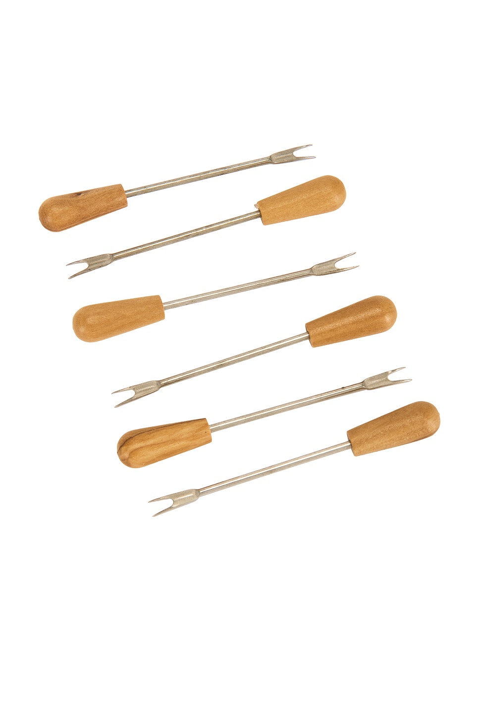 Set Of 6 Olivewood Aperitivo Forks in Brown